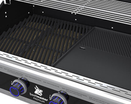 Deluxe Beefmaster 4 Burner BBQ On Deluxe Cart With Cast Iron Side Burner