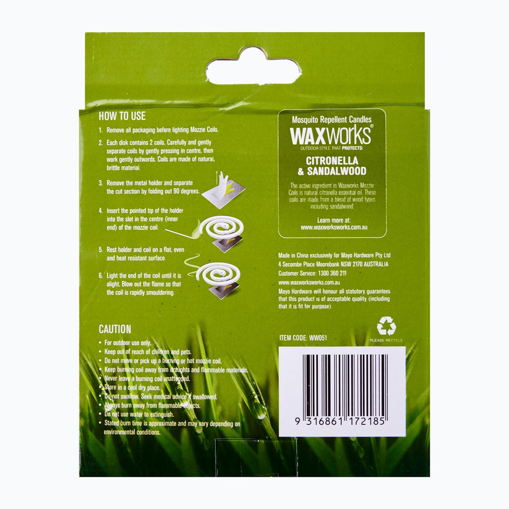 WaxWorks Citronella And Sandlewood - Mozzie Coils Candles